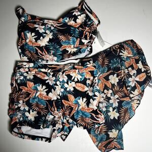 Floral Boy Short Swimsuit and Sheer Coverup New M